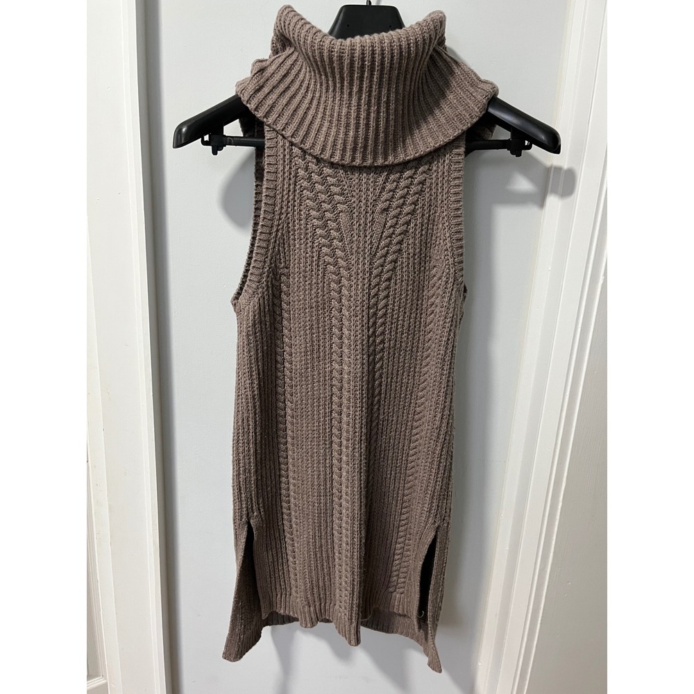 Banana Republic Womens Taupe Cable Knit Sleeveless Turtleneck Sweater S 872121